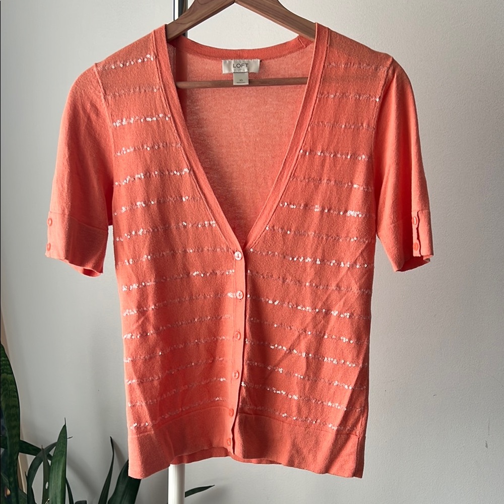 LOFT Orange Short Sleeve cardigan Button Down XS